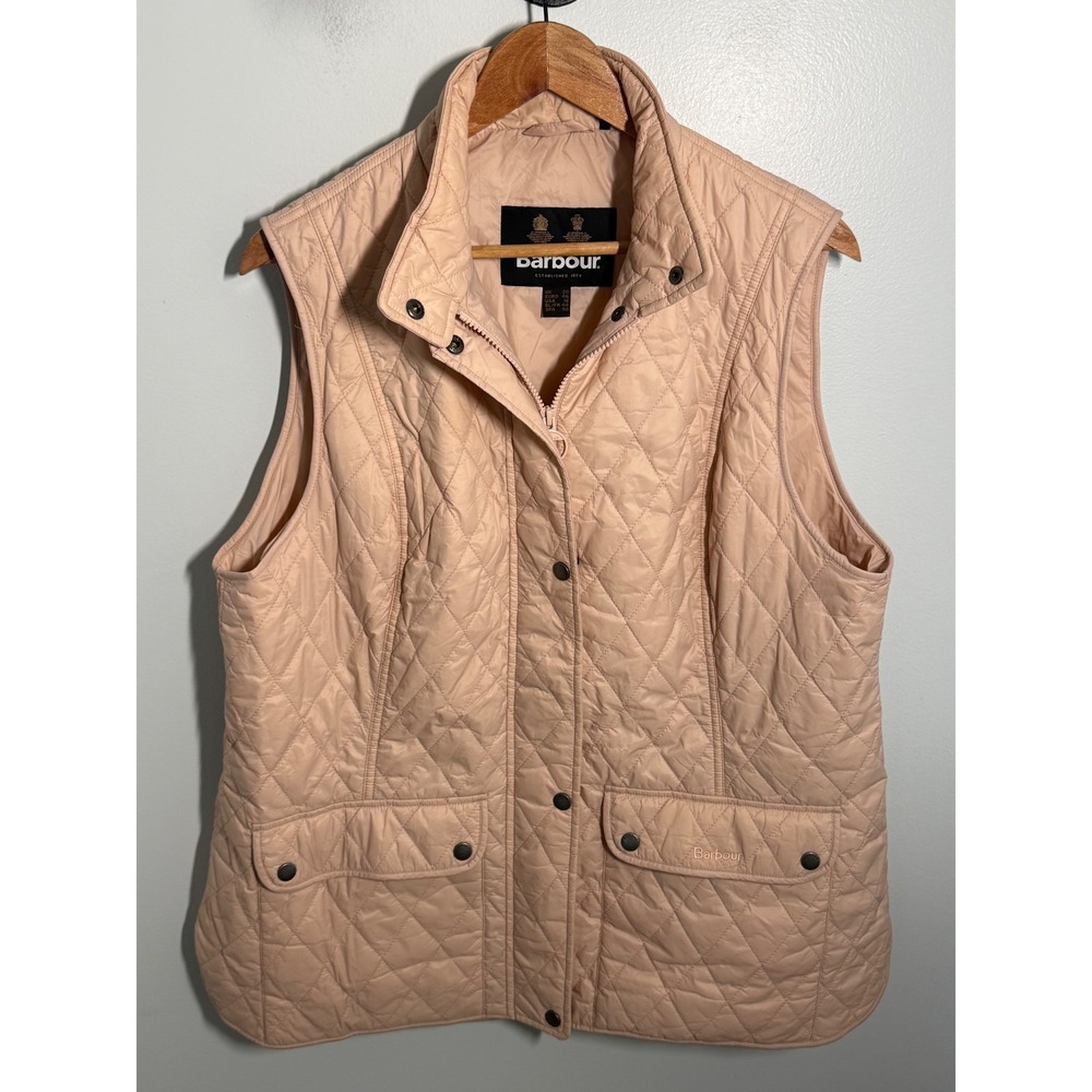 Barbour Wray Quilted Gilet Vest Pink Diamond Quilt Snap Zip Women USA 16 UK 20